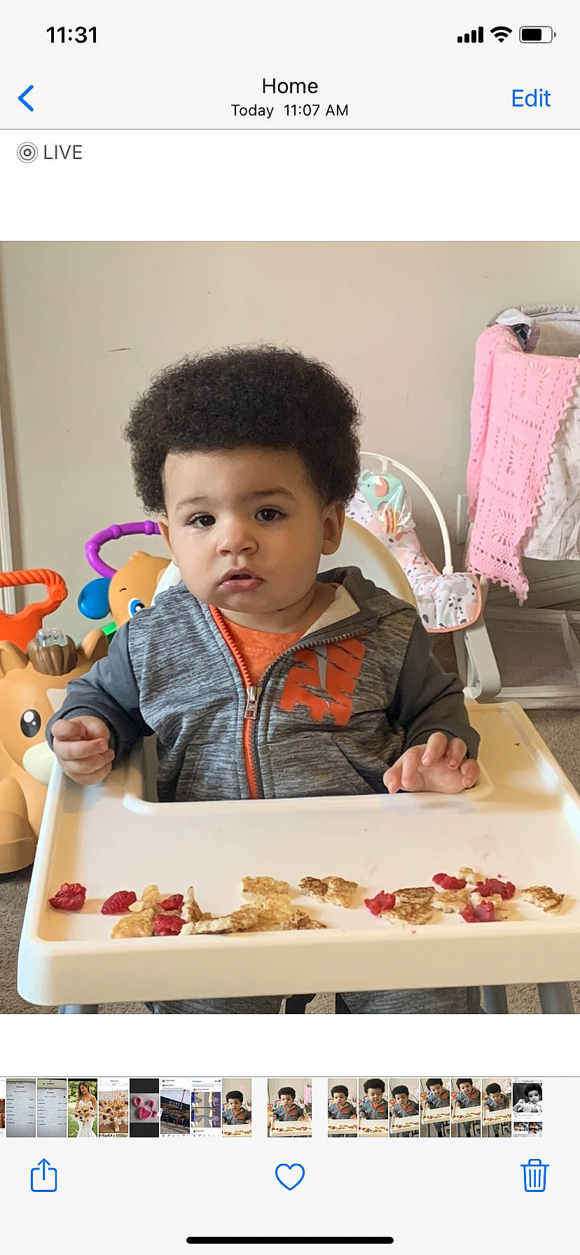 Milo joined the competition — help win amazing prizes! baby, child, clothes_hanger, comfort_food, cooking, cuisine, dish, eating, food, food_craving, kitchen_utensil, lunch, meal, peach, person, plate, recipe, spoon, tableware, toddler