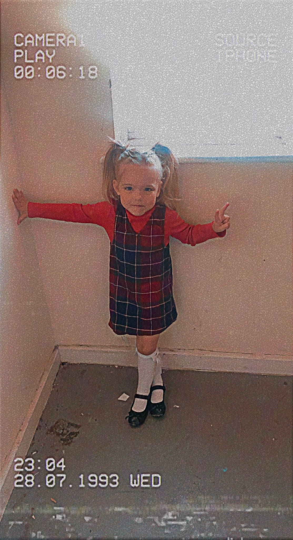 Maisie is registered to the contest to win money with this photo: child, doll, fashion_design, fun, gesture, human_leg, illustration, knee, pattern, person, plaid, room, school_uniform, sleeve, sock, tartan, toddler, toy, uniform, vintage_clothing