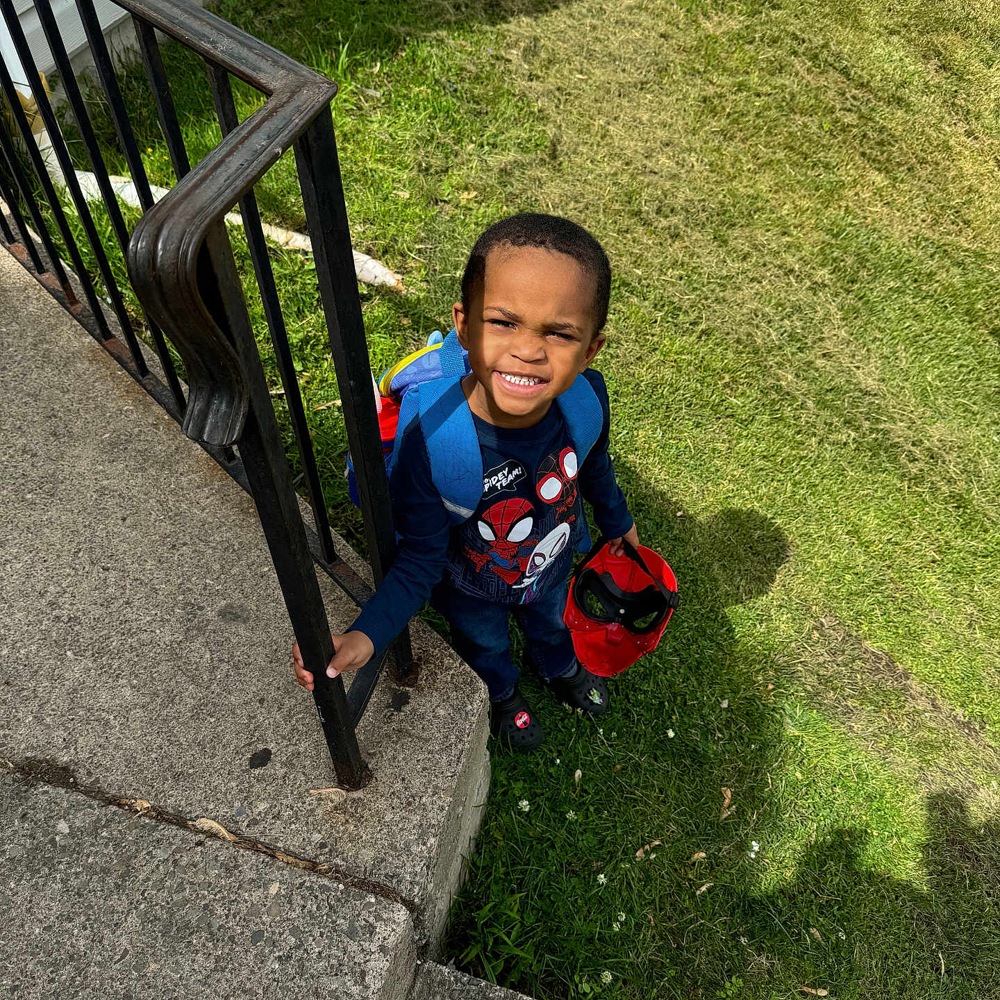 Jordan joined the competition — help win amazing prizes! boy, child, clothing, face, footwear, grass, handrail, head, helmet, lawn, lifejacket, male, pants, person, photography, plant, portrait, railing, shoe, vest