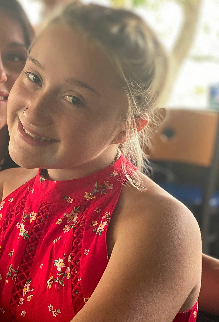 Brooklynn joined the competition — help win amazing prizes! beauty, black_hair, chin, dress, face, fashion_accessory, forehead, hair, hairstyle, joy, lip, long_hair, neck, nose, person, photography, red, selfie, shoulder, skin