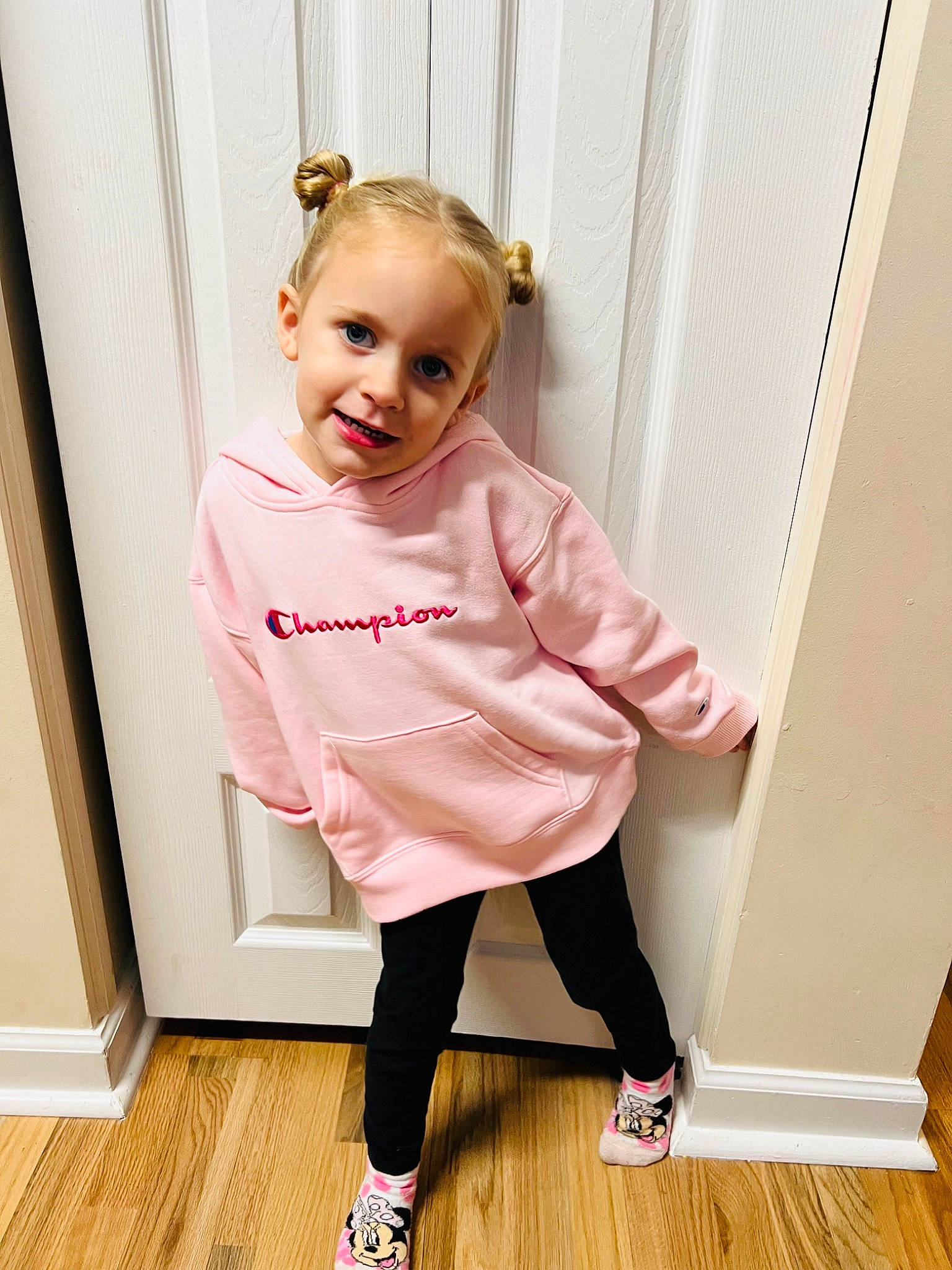 Tinsley joined the competition — help win amazing prizes! baby_toddler_clothing, child, clothing, door, dress, flooring, happy, hardwood, human_leg, joy, knee, leg, magenta, pattern, person, pink, shoe, sleeve, smile, toddler