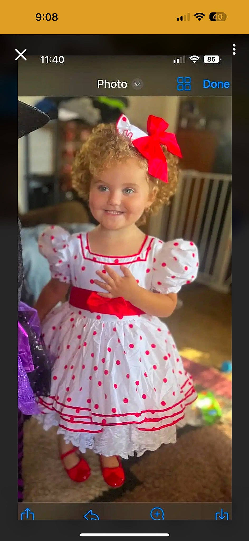 Jaelyn is registered to the contest to win money with this photo: baby_toddler_clothing, child, costume, day_dress, dress, embellishment, event, face, fashion_design, fun, happy, joy, magenta, one_piece_garment, pattern, peach, person, pink, red, sleeve