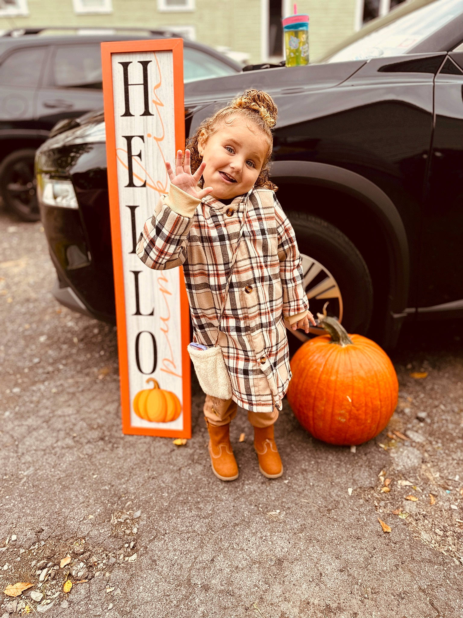 Jaelyn joined the competition — help win amazing prizes! asphalt, automotive_design, automotive_lighting, calabaza, car, cucurbita, eye, fruit, gourd, jeans, motor_vehicle, natural_foods, person, plant, pumpkin, squash, tire, vehicle, vehicle_door, wheel