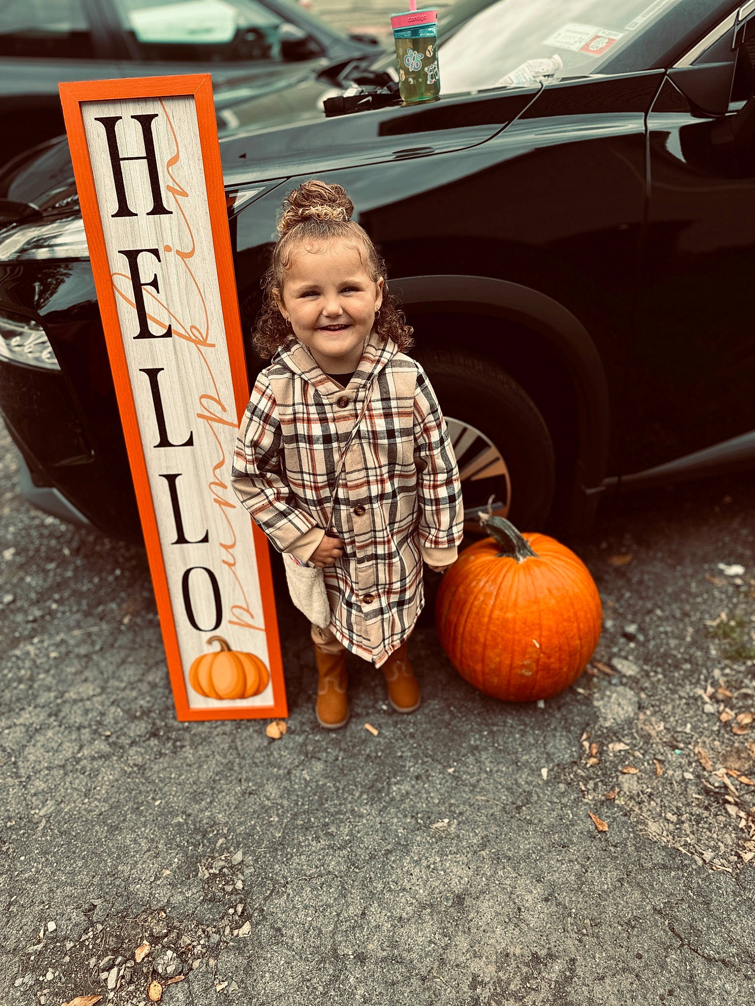 Jaelyn joined the competition — help win amazing prizes! asphalt, automotive_design, automotive_exterior, calabaza, car, child, cucurbita, gourd, grass, joy, motor_vehicle, natural_foods, orange, person, plant, pumpkin, squash, toddler, vegetable, vehicle