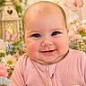 Callie Rae is registered to the contest to win money with this photo: baby, butterflies, cheeks, child, closeup, cute, decor, eyes, face, flowers, happy, indoors, infant, lantern, nature_theme, pink_clothing, portrait, skin, smile, soft_lighting