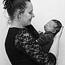 baby, black_and_white, calm, child, face, hands, holding, indoor, intimate, lace, love, mother, newborn, person, portrait, profile, sleeping, sleeves, tender, woman