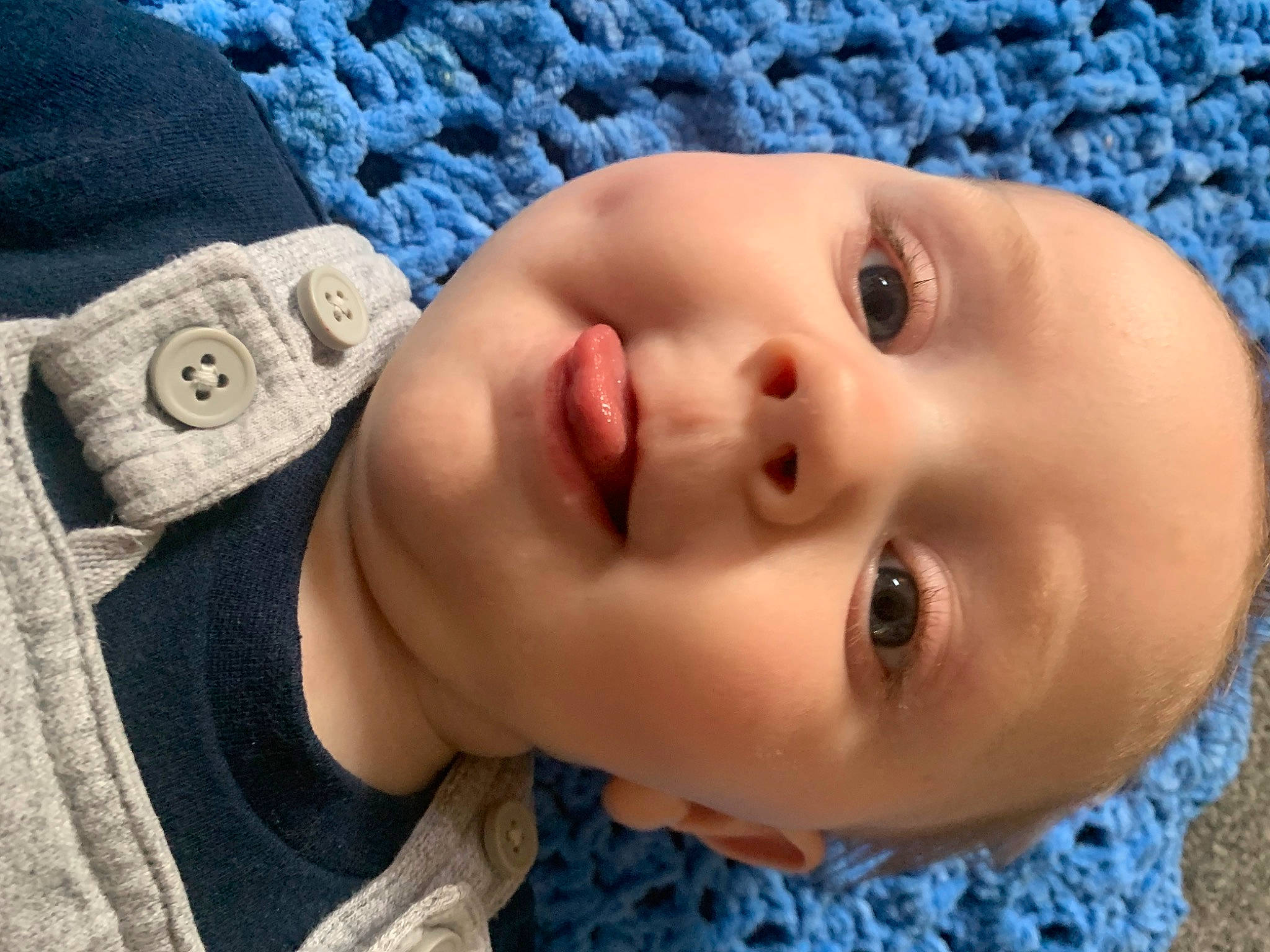 Grayson joined the competition — help win amazing prizes! baby, baby_toddler_clothing, blue, cheek, child, chin, cool, electric_blue, eye, eyebrow, eyelash, headgear, iris, lip, nose, pattern, person, skin, sleeve, textile