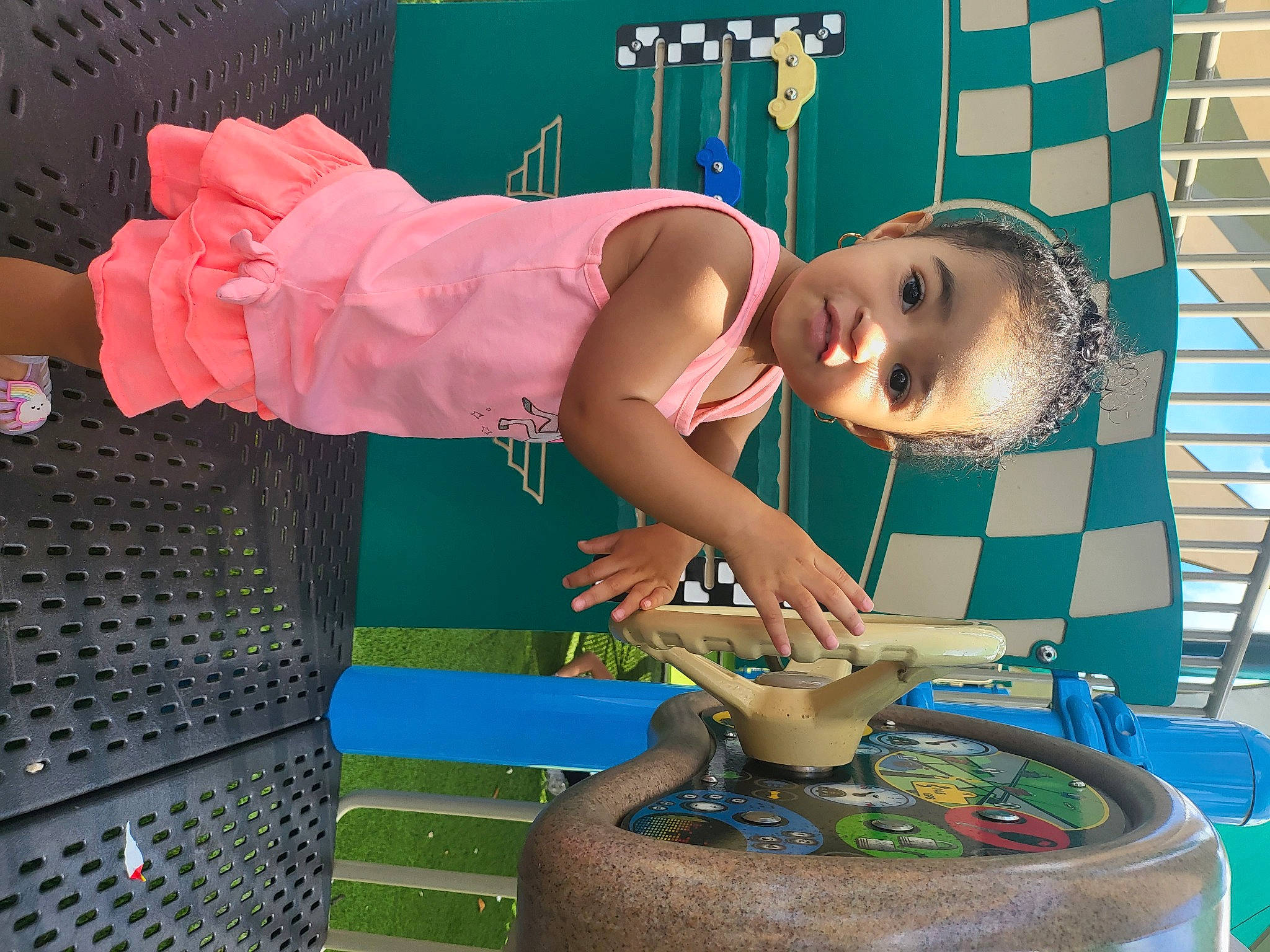 Nalani joined the competition — help win amazing prizes! automotive_wheel_system, blue, child, fun, green, hat, leisure, pattern, person, photograph, photography, plant, snapshot, thigh, toddler, water