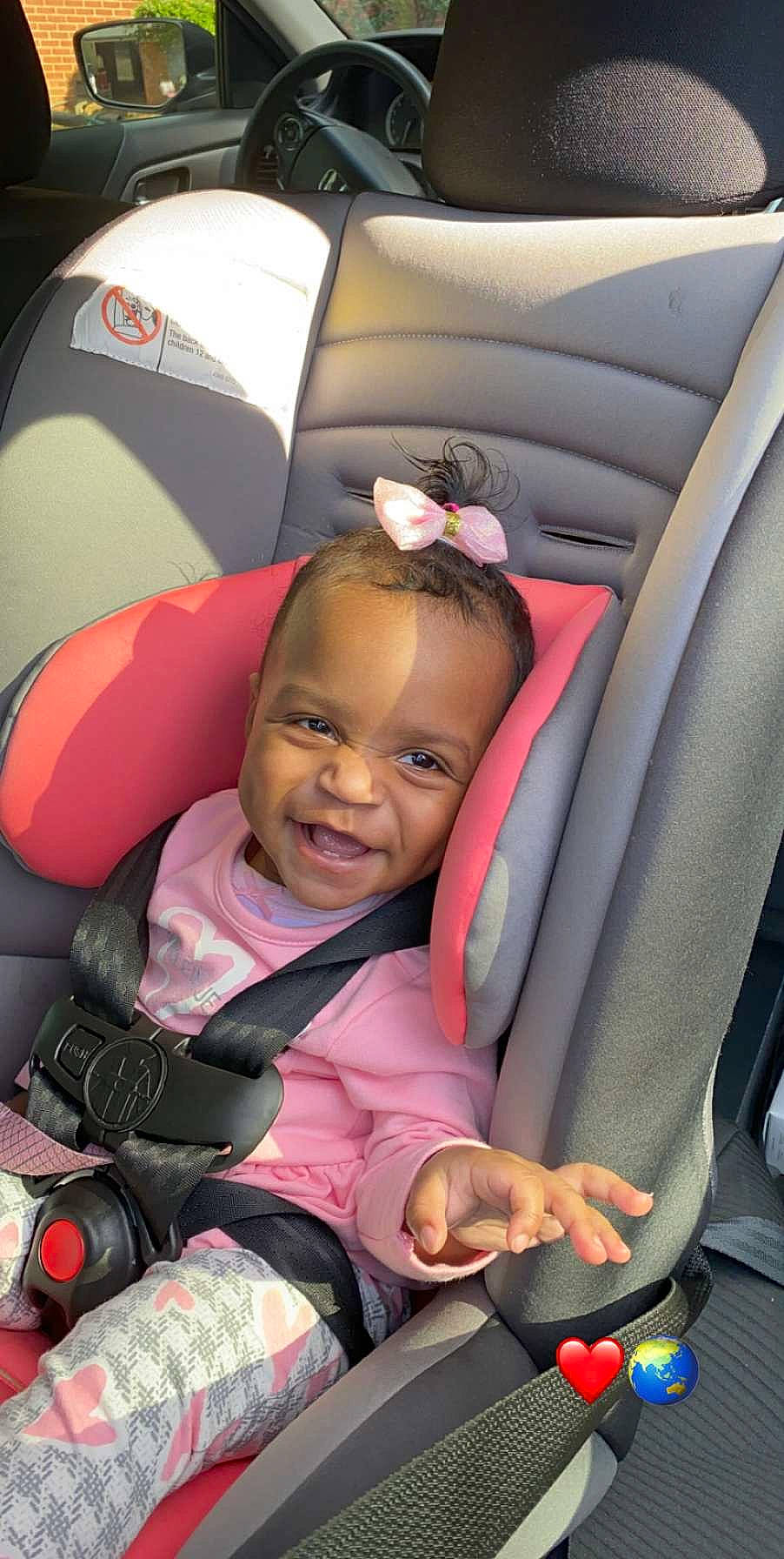 Rosa is registered to the contest to win money with this photo: auto_part, baby, baby_carriage, baby_in_car_seat, baby_products, car_seat, car_seat_cover, child, comfort, family_car, person, product, seat_belt, toddler