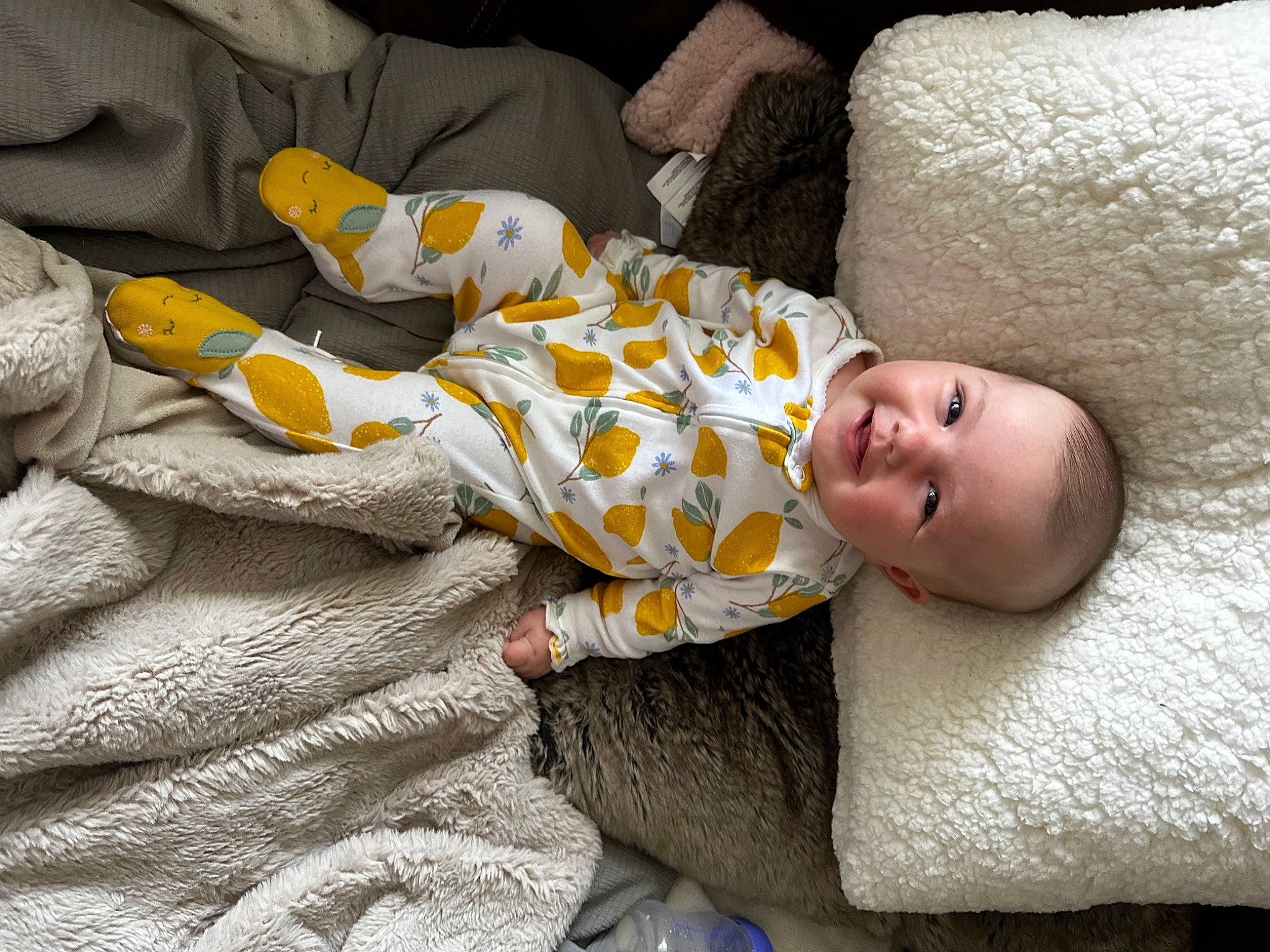 Delilah joined the competition — help win amazing prizes! baby, baby_toddler_clothing, bedding, bedtime, blanket, child, comfort, flooring, foot, fur, joy, linens, nap, nightwear, pattern, person, room, sitting, sleep, sleeve