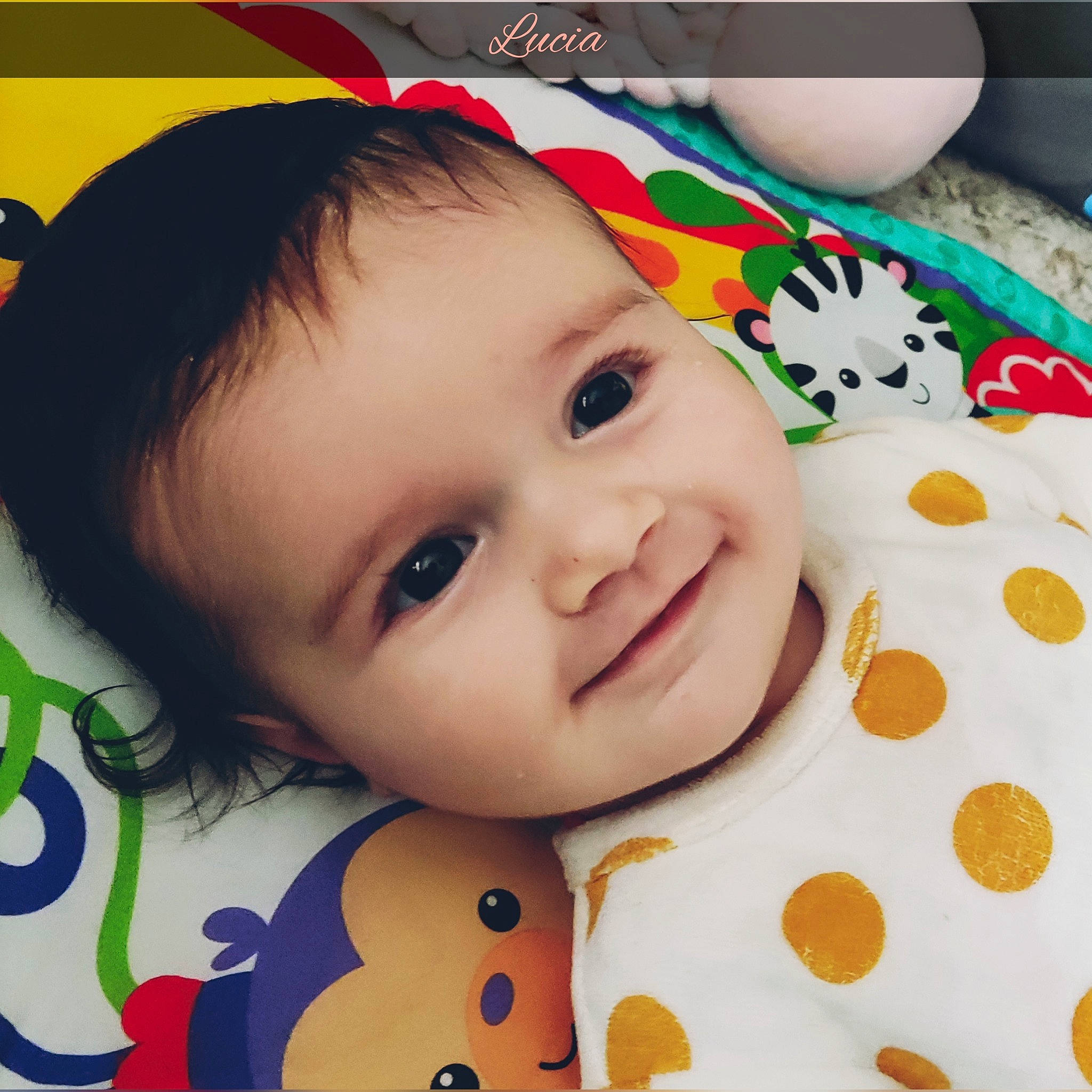 Lucia participe au concours pour gagner de l'argent avec cette photo : baby, baby_laughing, baby_toddler_clothing, beauty, cheek, child, close_up, eyelash, facial_expression, happy, iris, joy, lip, nose, pattern, person, skin, sleeve, smile, textile