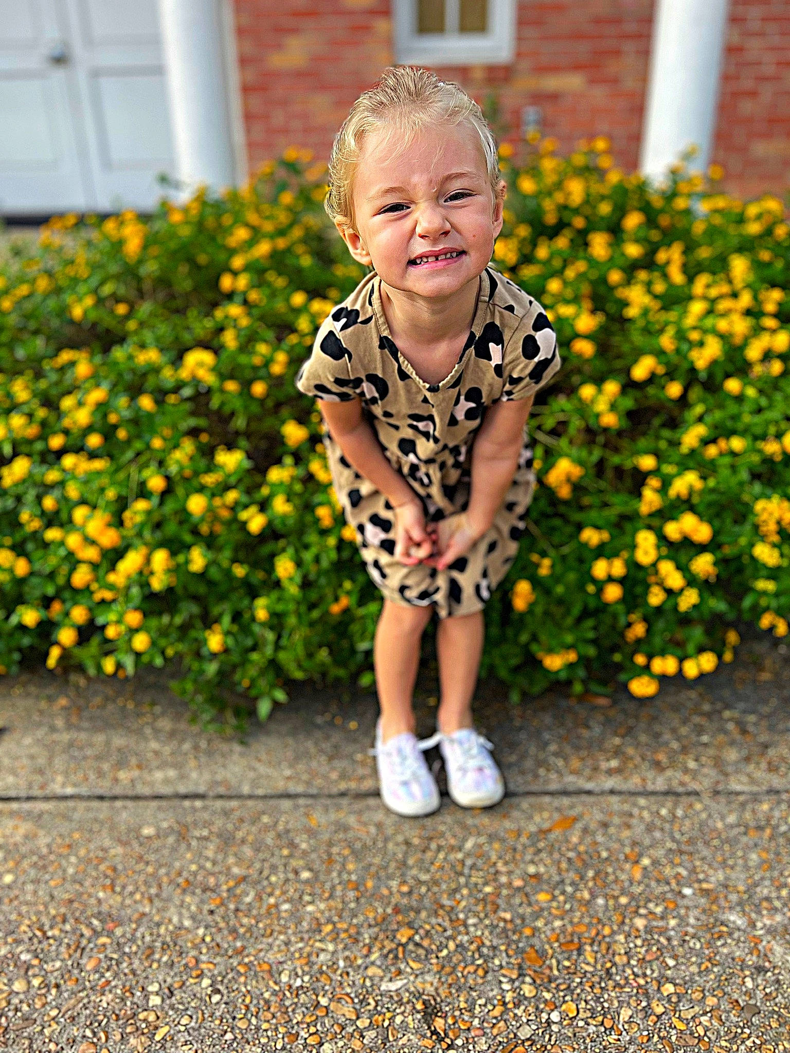 Sawyer joined the competition — help win amazing prizes! annual_plant, baby, baby_toddler_clothing, child, dress, flooring, flower, garden, grass, happy, house, joy, leaf, orange, people_in_nature, person, plant, shrub, smile, toddler