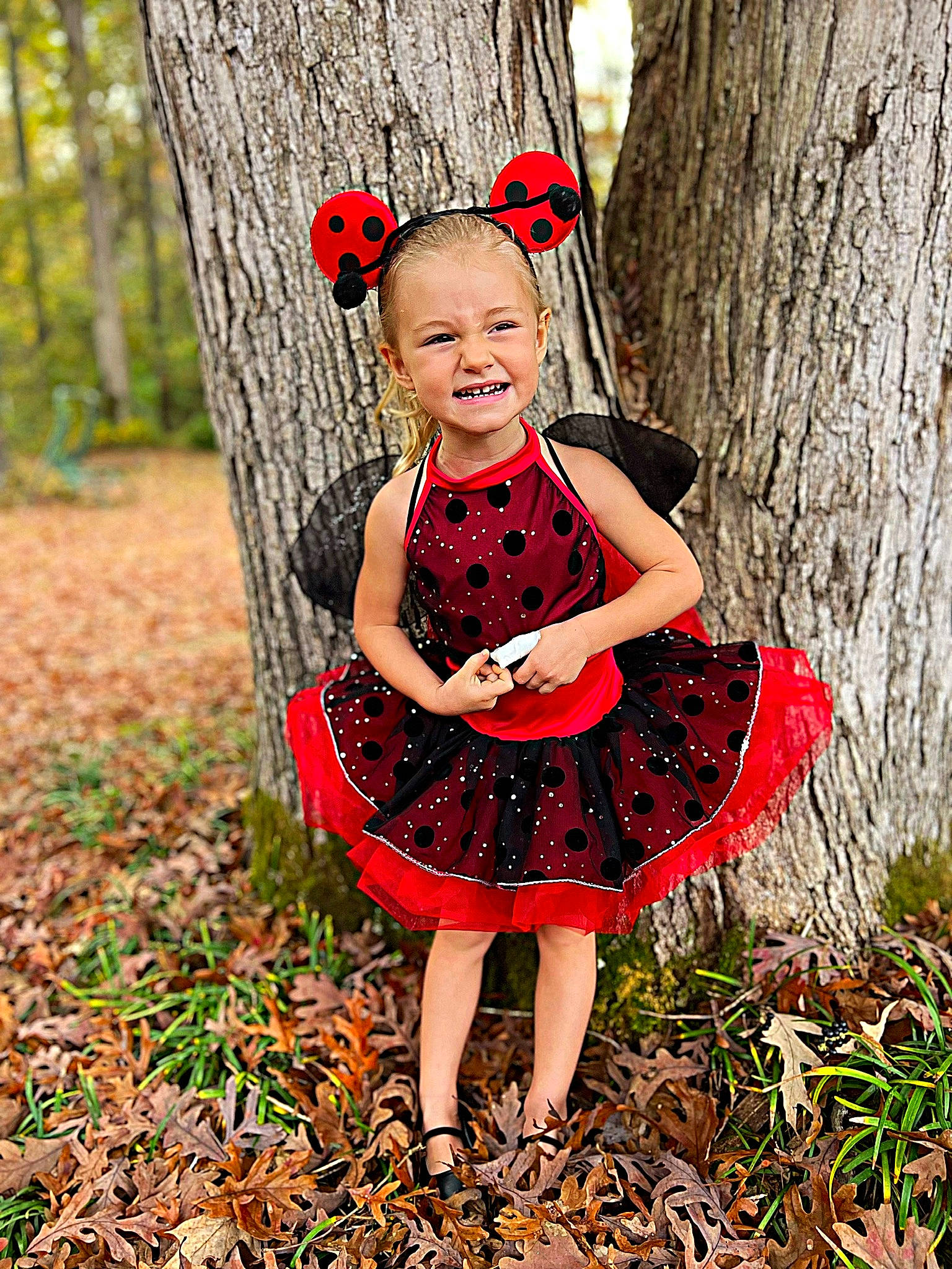 Sawyer is registered to the contest to win money with this photo: baby_toddler_clothing, botany, clothing, dress, eye, face, fashion, grass, happy, head, joy, leaf, people_in_nature, person, pink, plant, red, smile, toddler, tree