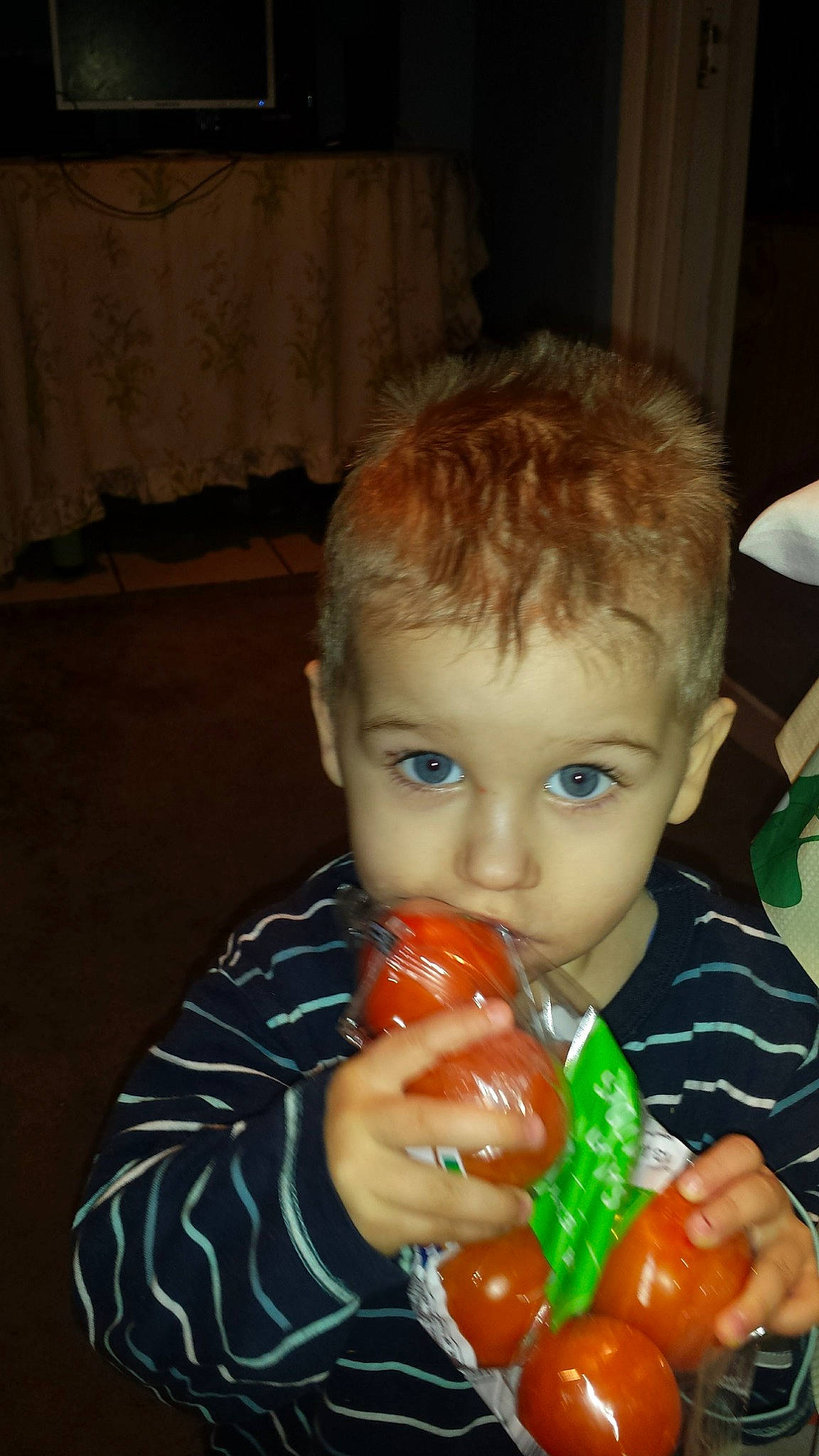 Sebastian is registered to the contest to win money with this photo: boy, cheek, child, eating, fun, head, infant, nose, person, play, product, toddler, toy