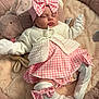 Lilly-Joan joined the competition — help win amazing prizes! baby, blanket, bow, child, cozy, cute, dress, indoors, infant, mittens, newborn, pink, plush, portrait, resting, sleeping, socks, soft_texture, stuffed_animal, white