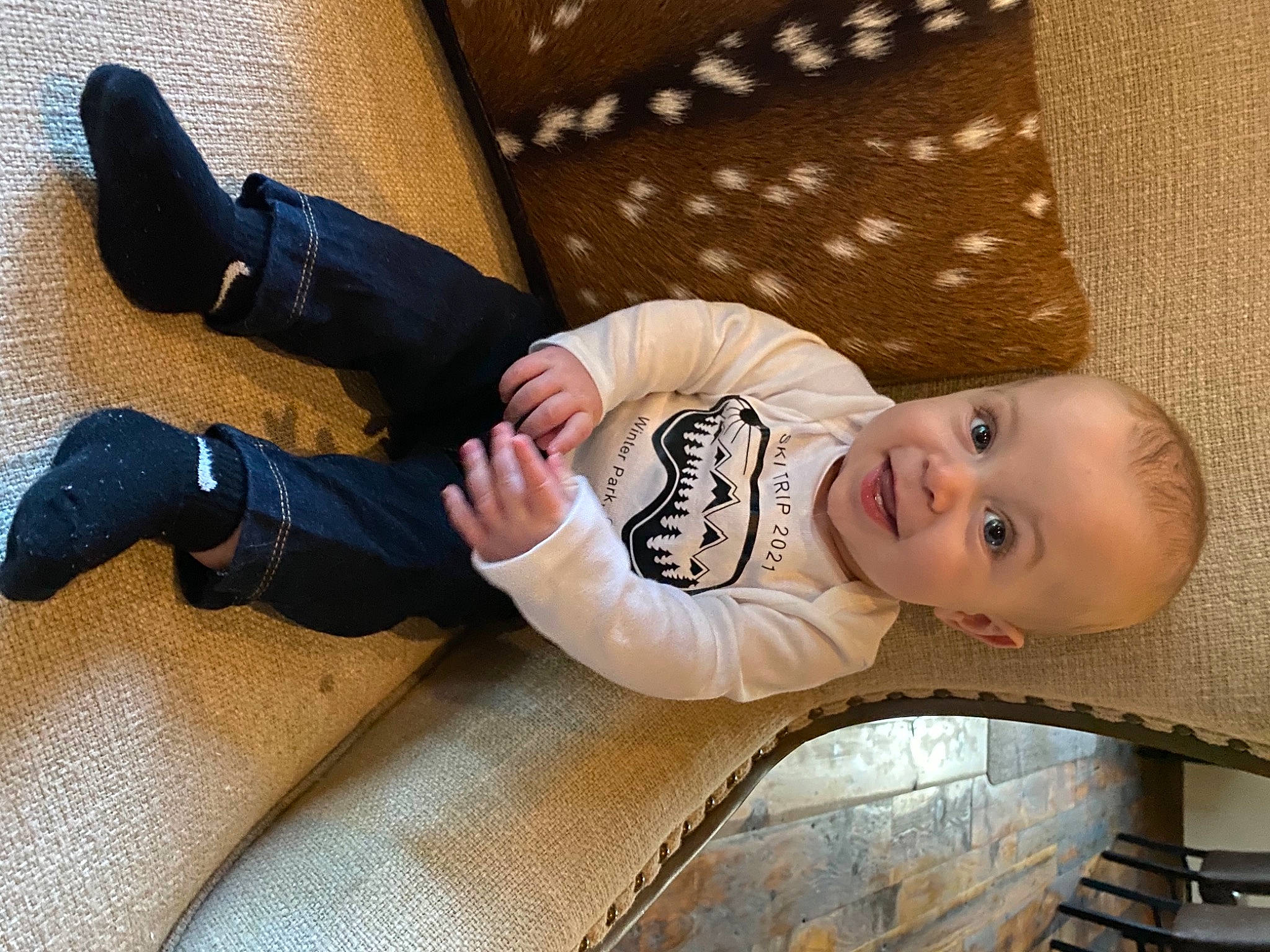 Rhett joined the competition — help win amazing prizes! baby, baby_toddler_clothing, carmine, child, comfort, elbow, fashion_accessory, flooring, foot, happy, human_leg, knee, pattern, person, sitting, sleeve, smile, street_fashion, textile, toddler