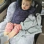toddler, child, sleeping, car_seat, blanket, clothing, shirt, pants, socks, interior, car, seat, relaxing, nap, cute, cozy, resting, young, person, comfort