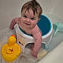 Connor joined the competition — help win amazing prizes! baby, bathtub, bubble_bath, rubber_duck, child, blue, white, bath_seat, water, foam, happy, smiling, hair, toy, playful, skin, arm, face, bathroom, tile