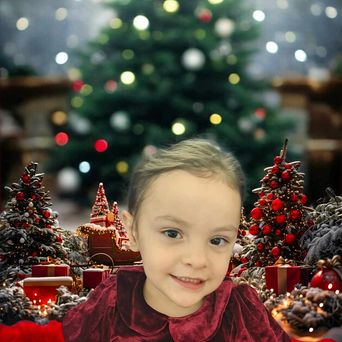 Illianna joined the competition — help win amazing prizes! accessories, child, christmas, christmasdecorations, christmastree, couch, face, female, festival, fir, furniture, girl, happy, head, lighting, person, photography, plant, portrait, tree