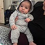 Eric joined the competition — help win amazing prizes! baby, infant, hoodie, onesie, person, adult_hand, bed, bedspread, indoor, curious, expression, foot, hand, casual, home, furniture, shelf, clothing, face, portrait