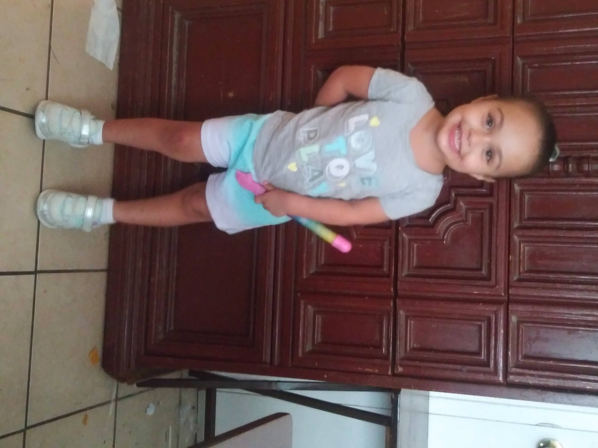 Jolene joined the competition — help win amazing prizes! baby, baby_toddler_clothing, clothing, flooring, fun, hardwood, human_leg, joy, knee, person, pink, product, sleeve, smile, sock, standing, thigh, toddler, varnish, wood