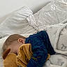 bed, blanket, child, clothing, comfort, cozy, cute, fabric, home, indoors, nap, pillow, plush_toy, relaxation, rest, sleeping, soft, toddler, warm, young_child