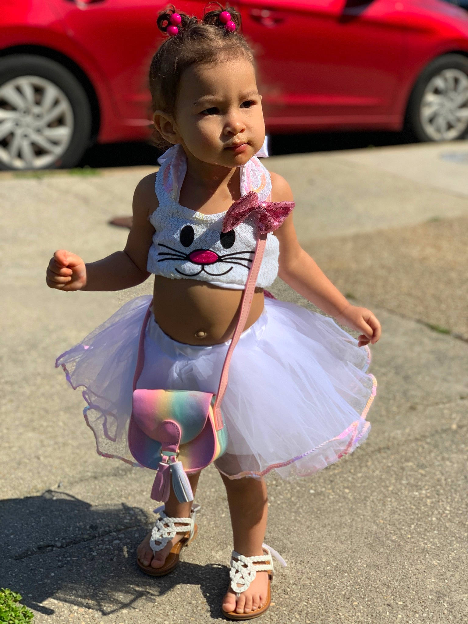 Brielle joined the competition — help win amazing prizes! automotive_design, car, dress, face, fun, happy, motor_vehicle, people, person, photograph, pink, public_space, shoe, shorts, smile, street_fashion, summer, tire, wheel, white