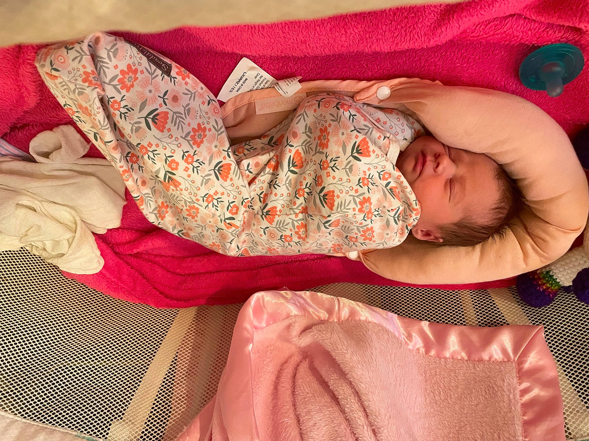 Elizabeth joined the competition — help win amazing prizes! baby, baby_products, baby_toddler_clothing, child, comfort, fashion_accessory, flesh, human_body, human_leg, linens, magenta, nail, pattern, peach, person, pink, red, room, sleeve, textile