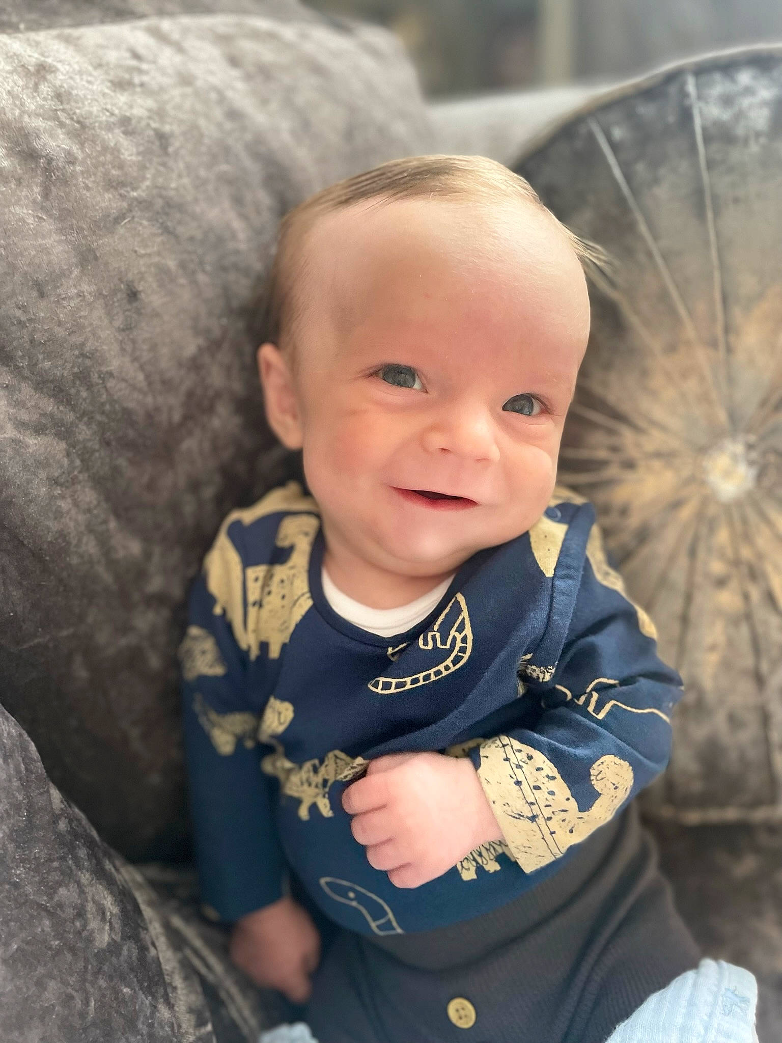 Owen joined the competition — help win amazing prizes! baby, baby_toddler_clothing, cheek, chin, eye, face, flash_photography, fun, grass, happy, head, iris, joy, nose, person, skin, sleeve, smile, t_shirt, toddler