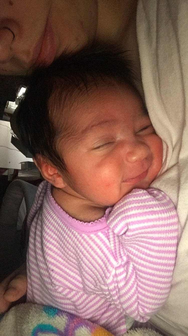 Makiah joined the competition — help win amazing prizes! baby, black_hair, cheek, child, chin, ear, eye, face, forehead, hair, head, lip, mouth, nap, neck, nose, person, pink, skin, sleep