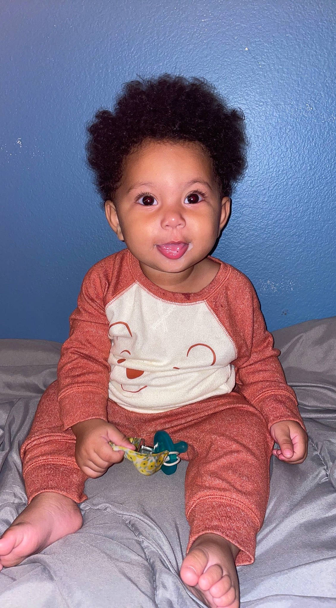 Khalani joined the competition — help win amazing prizes! baby_toddler_clothing, blue, cheek, chin, clothing, eye, finger, hair, hand, happy, human_body, iris, lip, neck, nose, person, pink, skin, sleeve, smile