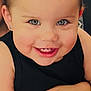 baby, black_tank_top, blue_eyes, cheerful, child, closeup, cute, face, hairbrush, hands, happy, holding, indoors, infant, person, playing, portrait, skin, smiling, toddler
