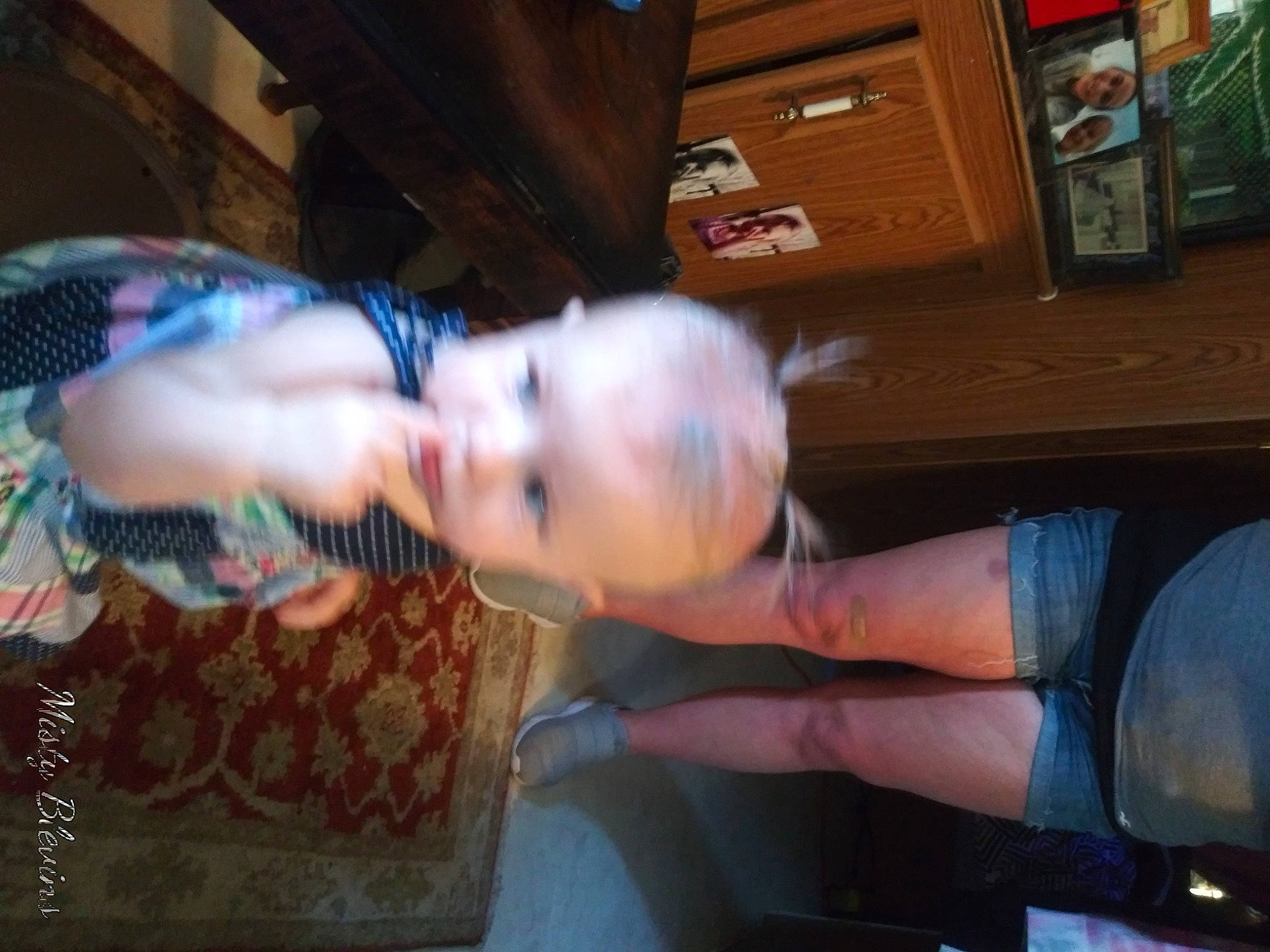 Addison Grace joined the competition — help win amazing prizes! baby, child, event, flooring, fun, hardwood, joy, leisure, person, picture_frame, room, sitting, t_shirt, toddler, tree, vacation, wood