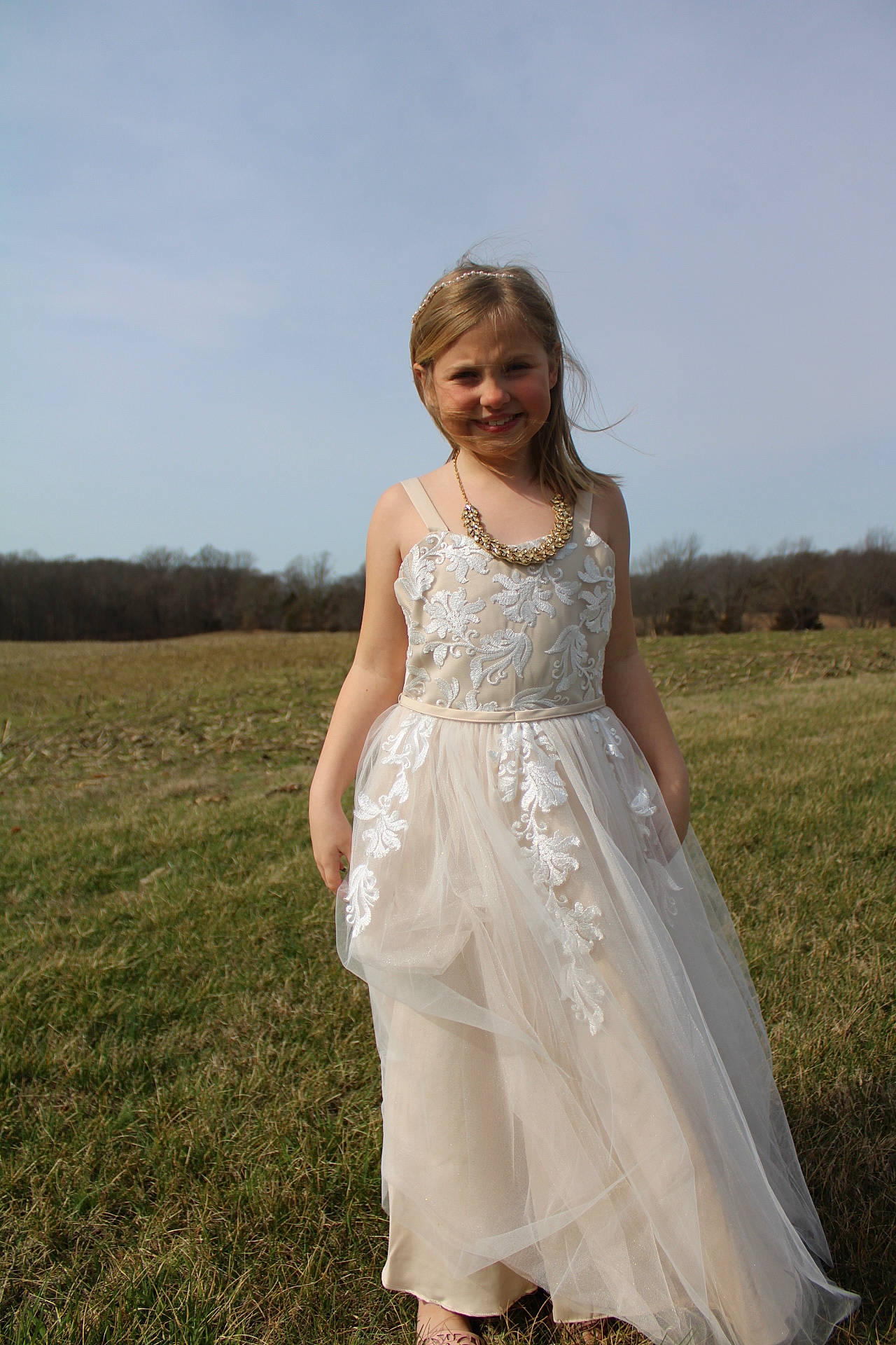 Haley joined the competition — help win amazing prizes! bridal_accessory, bridal_clothing, bridal_party_dress, bride, day_dress, dress, embellishment, fashion_design, flash_photography, formal_wear, gown, grass, hair, happy, joy, one_piece_garment, people_in_nature, person, sky, smile