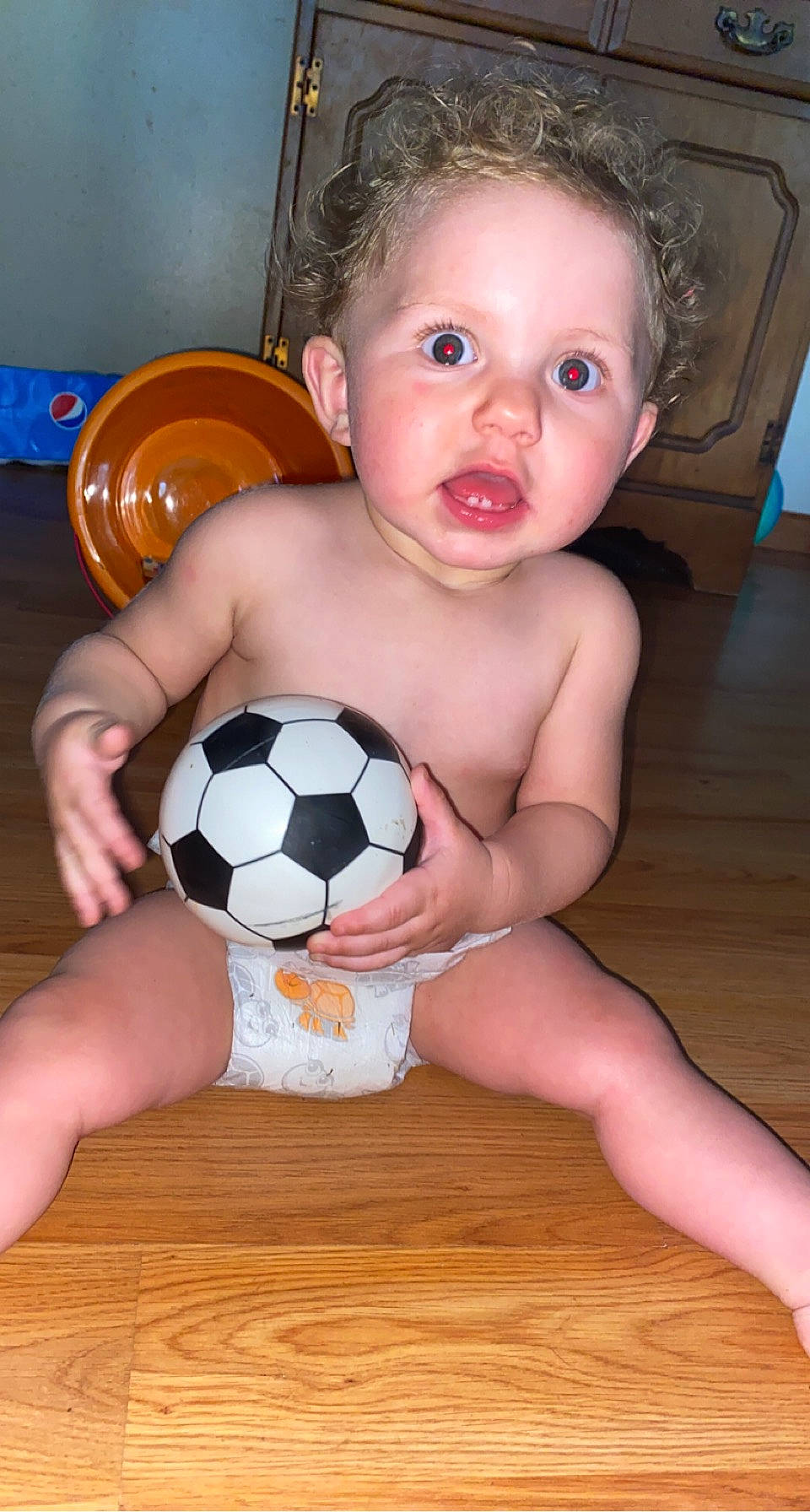 Elena joined the competition — help win amazing prizes! abdomen, baby, ball, ball_game, blue, chest, finger, flooring, football, fun, head, person, soccer, soccer_ball, sports, sports_equipment, thigh, thumb, toddler, trunk