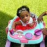 adult_hand, baby, child, closeup, colorful, curious, cute, expression, grass, hair_accessories, hands, outdoor, playtime, red_tutu, smiling, summer, sunlight, toddler, toy, walker