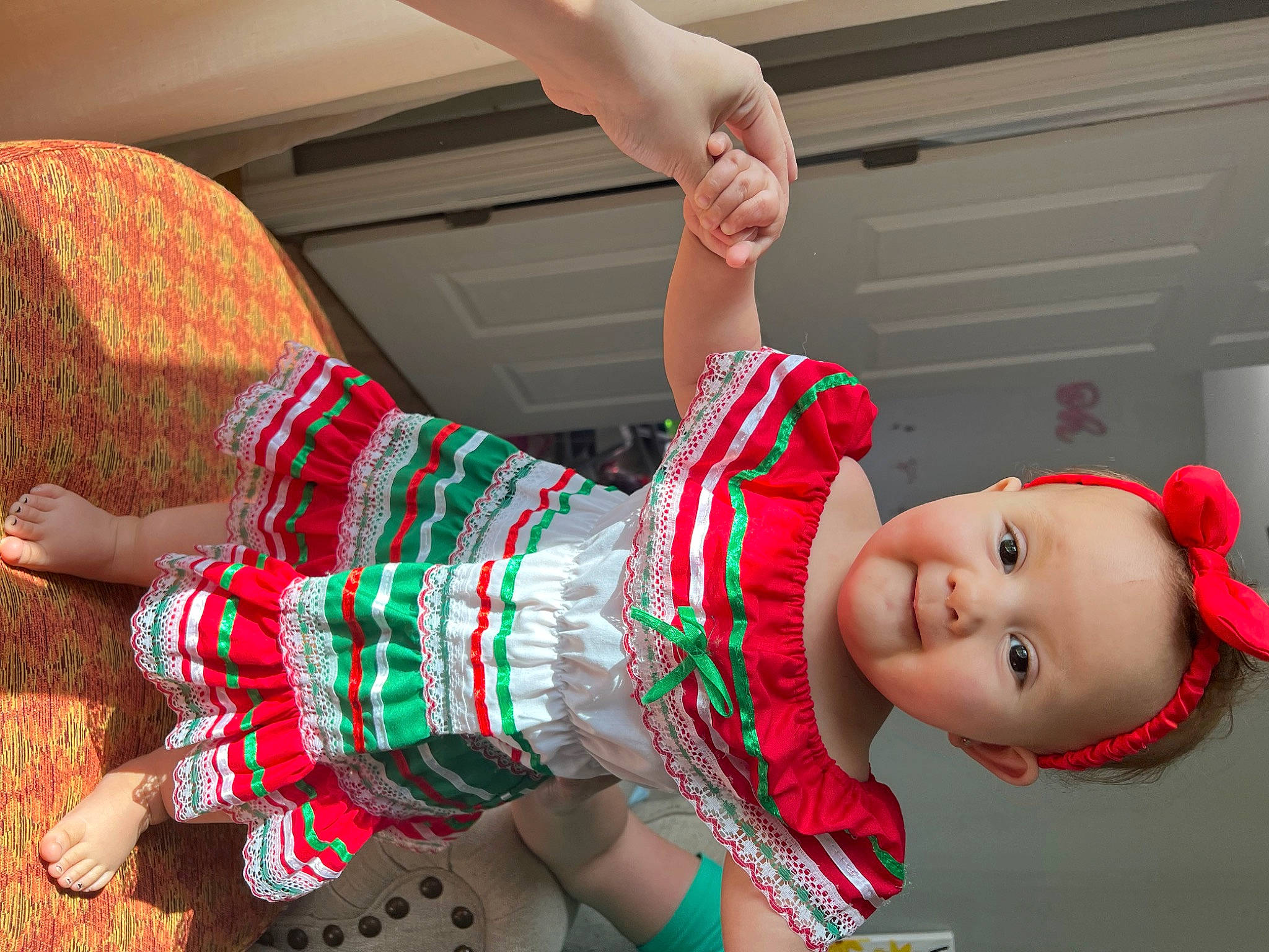 Avalyn Martinez is registered to the contest to win money with this photo: arm, event, fun, hand, happy, human_leg, joint, knee, magenta, pattern, person, pink, plaid, red, sandal, smile, sock, thigh, trunk, waist