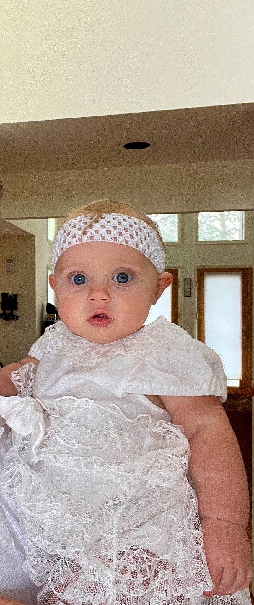 Chloe joined the competition — help win amazing prizes! baby, baby_toddler_clothing, beanie, bonnet, bridal_accessory, cap, child, dress, embellishment, event, eye, fashion_accessory, fun, hair_accessory, headpiece, headwear, peach, person, room, sleeve