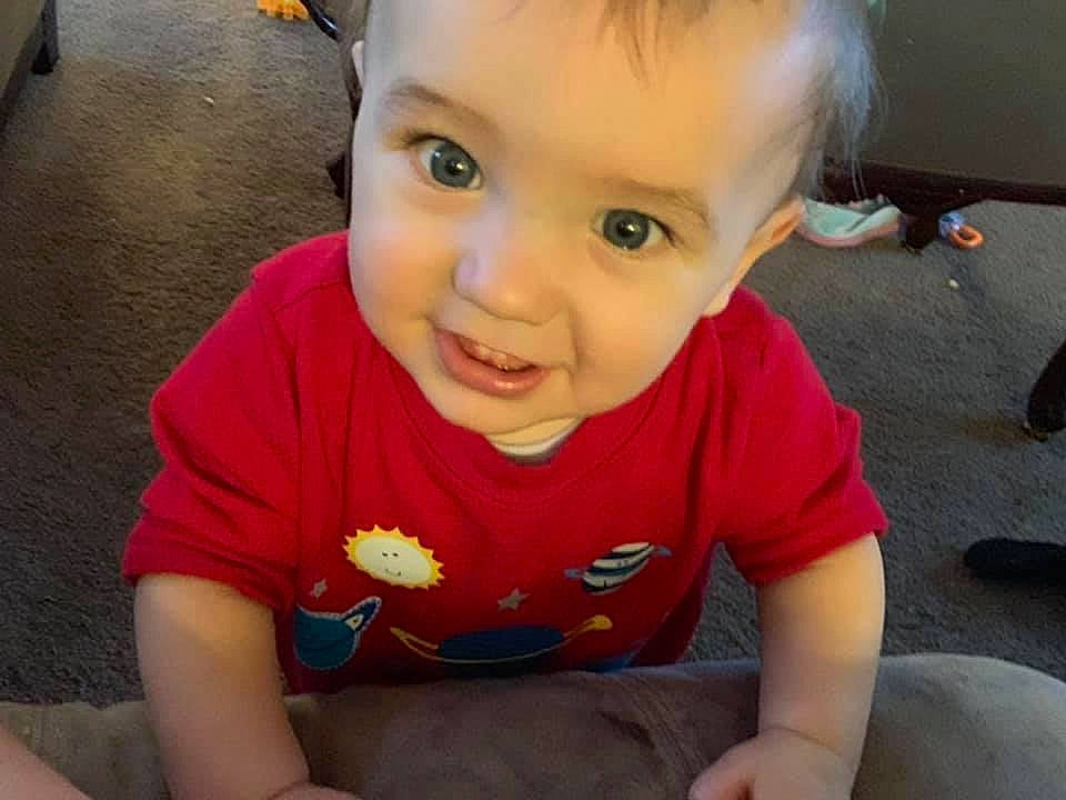 Edward William joined the competition — help win amazing prizes! baby, cheek, child, ear, eye, face, forehead, head, lip, mouth, nose, person, play, skin, smile, toddler, tummy_time