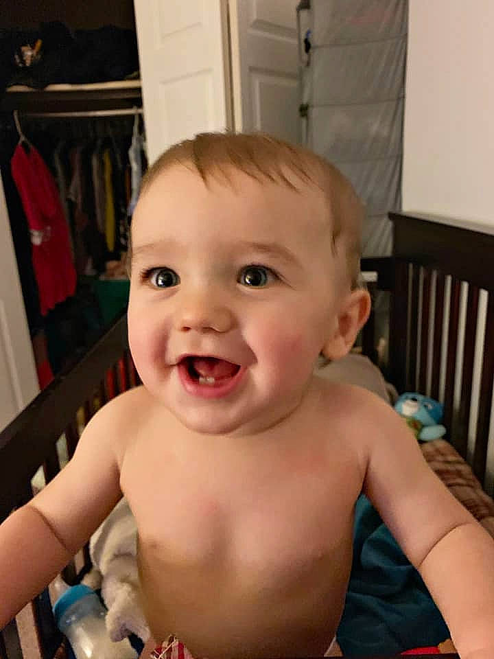 Edward William is registered to the contest to win money with this photo: baby, cheek, child, chin, ear, eye, eyebrow, face, facial_expression, forehead, head, laugh, lip, mouth, muscle, nose, organ, person, skin, smile