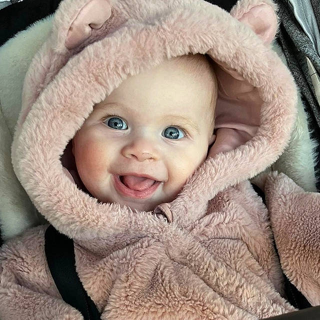 Dahlia joined the competition — help win amazing prizes! baby, baby_toddler_clothing, cheek, child, comfort, eye, eyebrow, face, fur, fur_clothing, happy, head, headgear, iris, lip, nose, person, skin, sleeve, smile