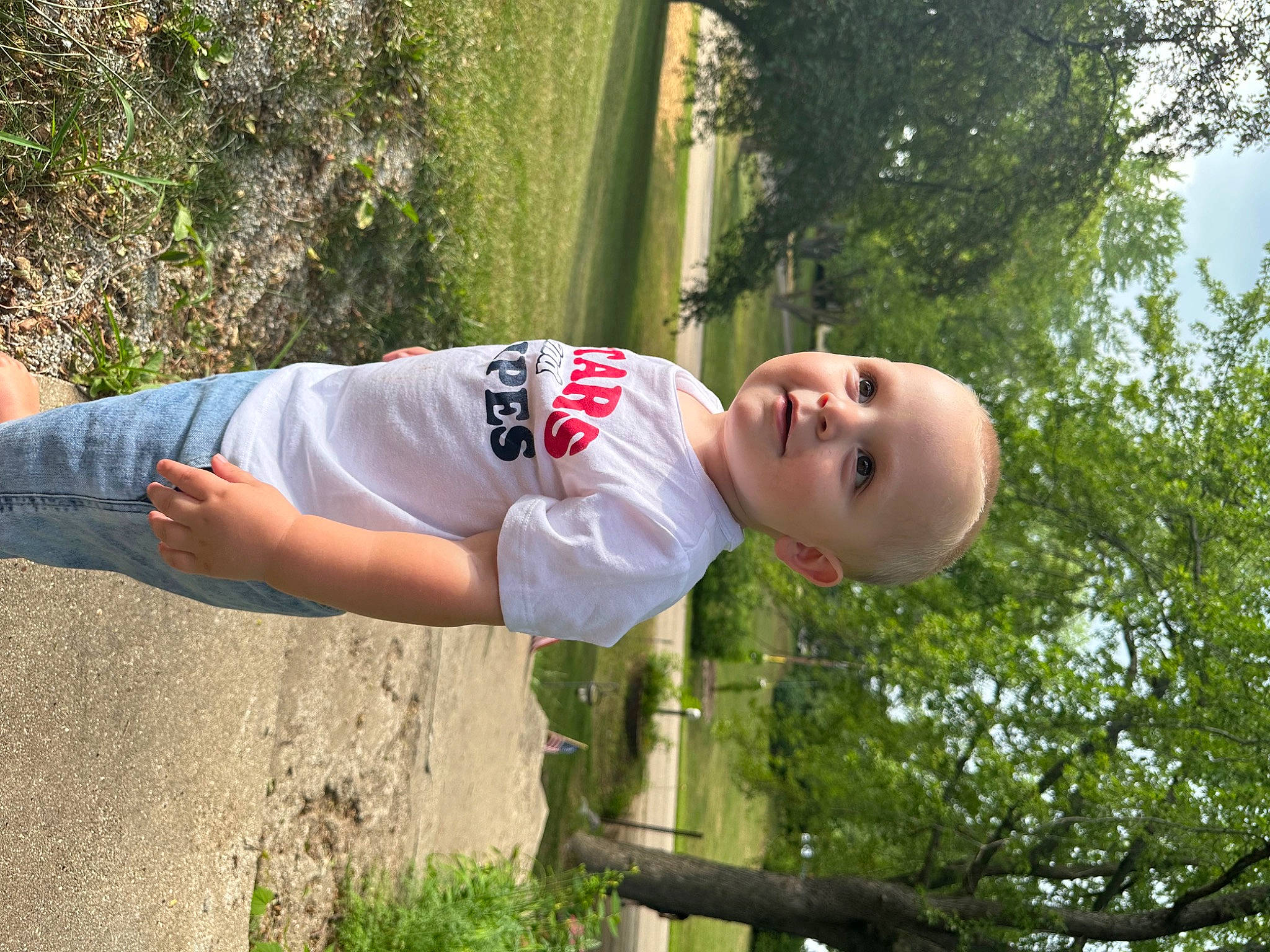 Waylon joined the competition — help win amazing prizes! elbow, fun, grass, happy, hat, human_leg, leisure, people_in_nature, person, plant, recreation, smile, t_shirt, thigh, tree, waist