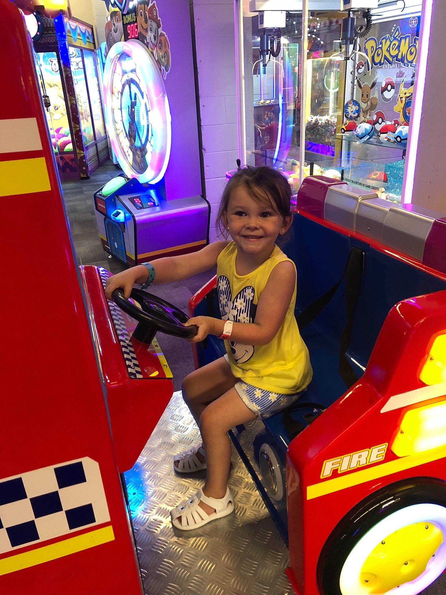 Pearl joined the competition — help win amazing prizes! arcade_game, car, child, electronic_device, electronics, fun, games, human_leg, joy, leg, machine, person, play, recreation, technology, thigh, vehicle, video_game_arcade_cabinet