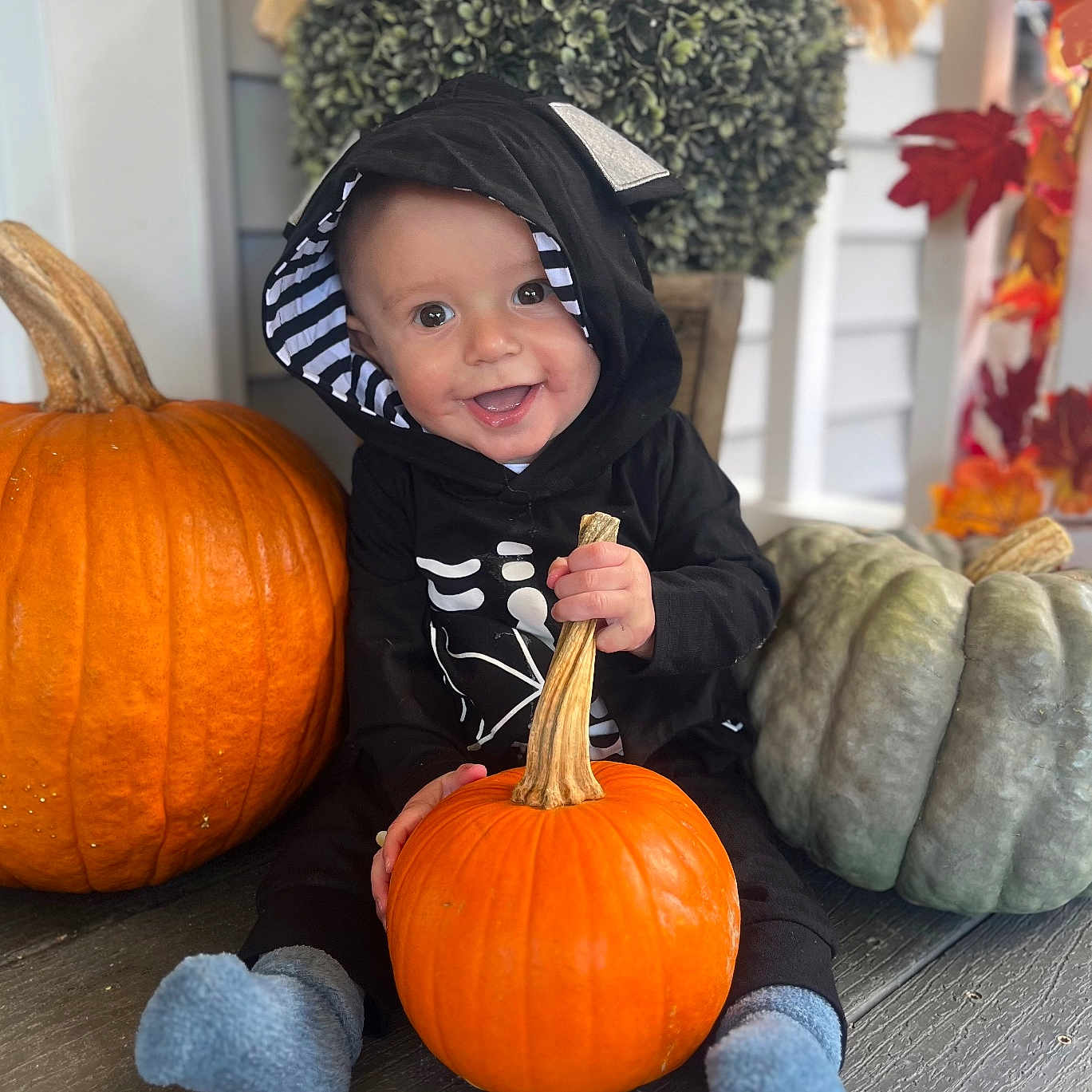 Nathan joined the competition — help win amazing prizes! baby, clothing, coat, costume, face, festival, food, halloween, head, hosiery, jacket, person, photography, plant, portrait, produce, pumpkin, sock, squash, vegetable