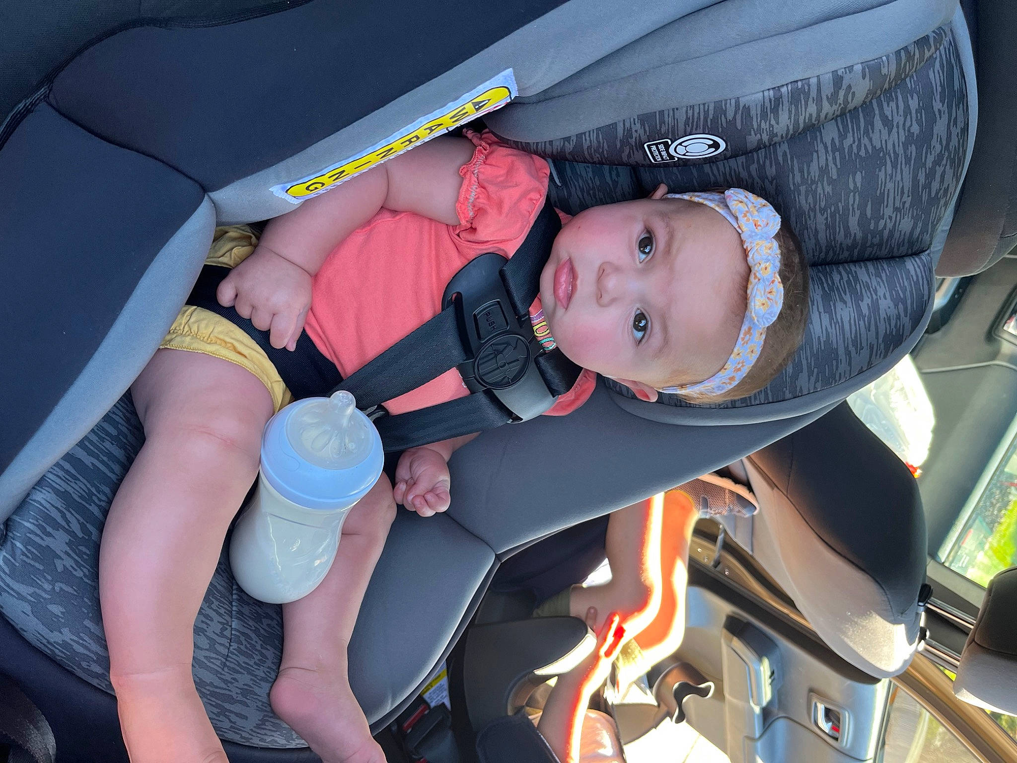 Ellianna is registered to the contest to win money with this photo: auto_part, automotive_exterior, baby, baby_carriage, baby_products, car_seat, child, comfort, electric_blue, fun, headwear, human_leg, lap, person, recreation, service, smile, thigh, toddler, vacation