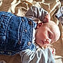Ewen participe au concours pour gagner de l'argent avec cette photo : baby, bed, blanket, casual_wear, child, clothing, cute, denim_overalls, fabric, face, fist, gray_shirt, head, indoors, infant, lying_down, newborn, resting, skin, soft_light