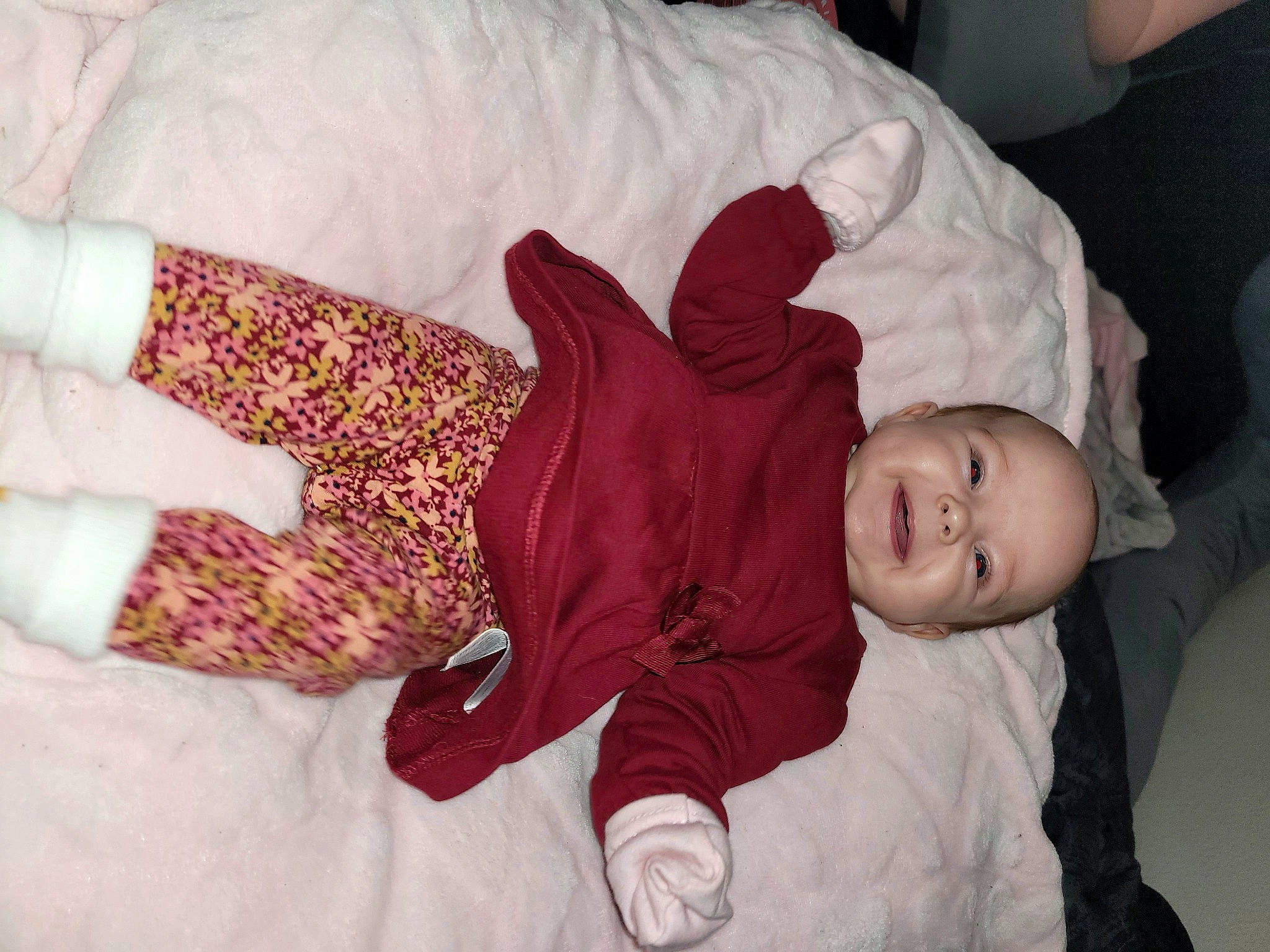 Annalise is registered to the contest to win money with this photo: baby, baby_toddler_clothing, bedtime, carmine, cheek, child, comfort, finger, head, linens, magenta, nap, pattern, person, product, room, skin, sleep, sleeve, textile