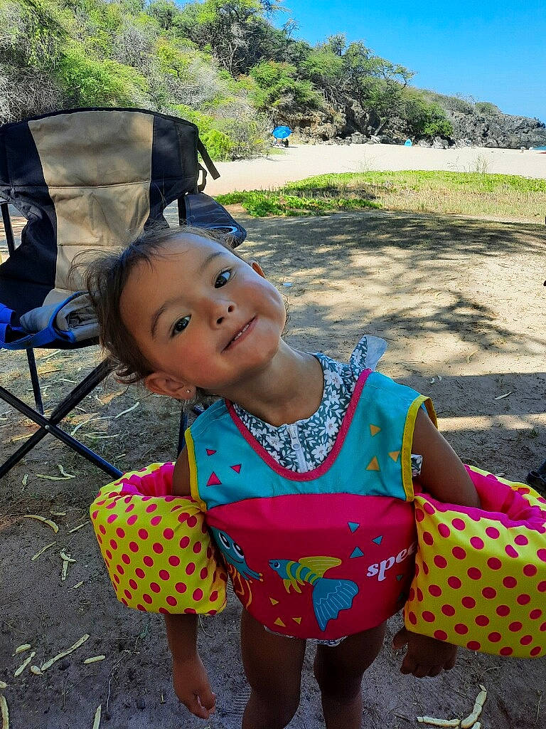 Marley Diamond joined the competition — help win amazing prizes! barefoot, blue, child, fawn, fun, grass, happy, joy, landscape, leisure, pattern, person, pink, plant, recreation, sitting, sky, summer, toddler, travel