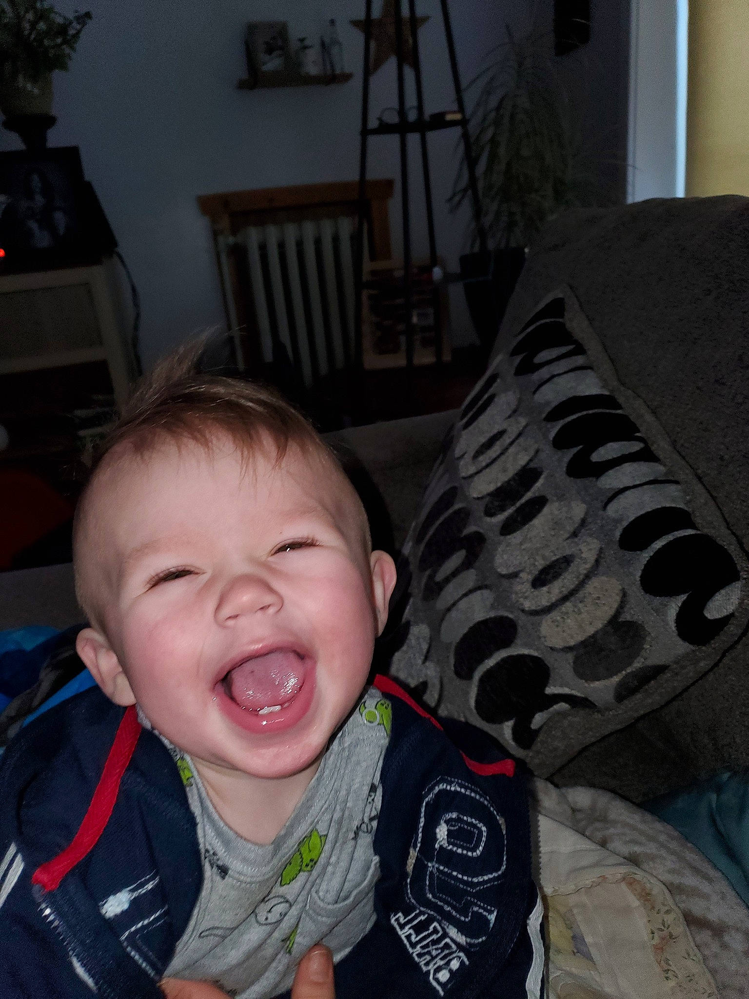 Grady is registered to the contest to win money with this photo: baby, cheek, child, cool, facial_expression, laugh, nose, person, smile, toddler, tooth