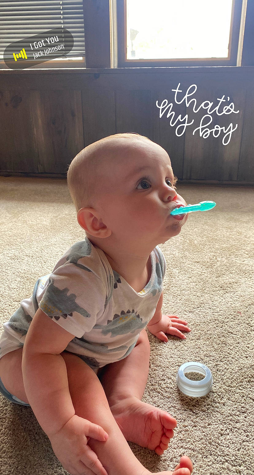 Kason joined the competition — help win amazing prizes! baby, baby_toddler_clothing, cheek, child, finger, flooring, fun, grass, hairstyle, handwriting, happy, leg, mouth, nose, person, sitting, skin, standing, t_shirt, thigh